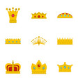 gold crown icon set flat style vector image