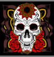 hand drawn skull with roses head wreath isolated vector image