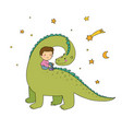 cute little boy and funny dinosaur the kid vector image