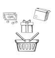 shopping basket gift parcel and money vector image vector image