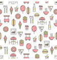 thin line art street food seamless pattern vector image