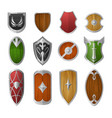 cartoon shields wooden and metal armor medieval vector image vector image