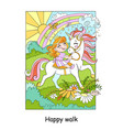 cute little princess rides a unicorn vector image vector image