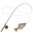 fishing rod with caught limbless animal vector image