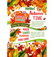 hello autumn banner of fall harvest celebration vector image