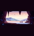 cave seaview landscape with lonely wooden boat vector image vector image