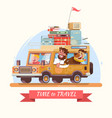 family summer vacation orange car with suitcases vector image