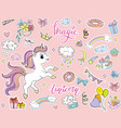 sticker pack cute cartoon party unicorn vector image vector image