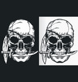 vintage pirate skull with knife silhouette vector image