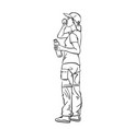 girl is drinking from thermos standing in full vector image vector image