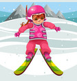 cartoon girl skiing on hill in suit on holiday vector image