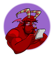cartoon red horned demon reads vector image