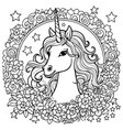 beautiful unicorn with petals and flowers outline vector image vector image