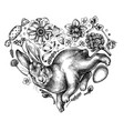 easter heart vintage design hand drawn rabbit vector image