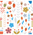 abstract meadow flowers on white seamless pattern vector image