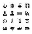 set icon port ship in glyph style vector image