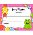 certificate template for kids colorful school vector image
