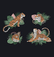 set of silhouette tiger with palm vector image vector image