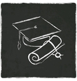 graduation cap and diploma on old background vector image vector image