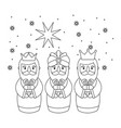 outlined three magic kings bring presents to jesus vector image
