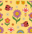 seamless pattern with flower ladybug mushroom vector image vector image
