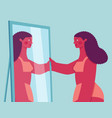 black curvy woman looking at herself in the mirror vector image vector image