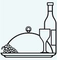 bottles and glasses of wine on round tray vector image