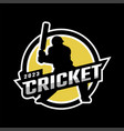cricket sport logo with player silhouette vector image