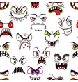 cartoon eerie angry monster faces seamless pattern vector image