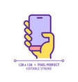 yellow hand with smartphone rgb color icon vector image