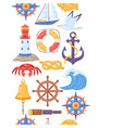 seamless pattern with symbols and items marine vector image