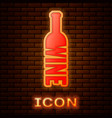 glowing neon bottle wine icon isolated on brick vector image