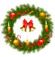 christmas wreath with tree and bell vector image