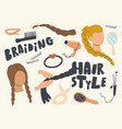 set icons braiding hair style theme curly iron vector image vector image