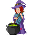 cartoon little witch preparing potion vector image