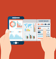 hands holding mobile with analytic and data vector image