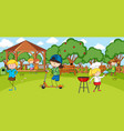outdoor scene with many kids playing in park vector image