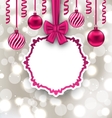 christmas paper card with bow ribbon and balls vector image vector image
