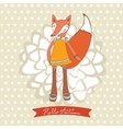 hello autumn elegant card with cute fox character vector image vector image
