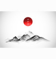 big mountains with snow top and red sun vector image
