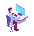 isometric male doctor using computer vector image