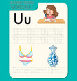 alphabet tracing worksheet with letter u vector image