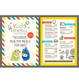 cute colorful kids meal menu template vector image