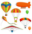 set of blimp paraglider and kite air balloon vector image vector image