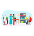 designer sewing clothing from fabric vector image
