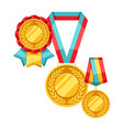 gold medals with multi colored ribbon vector image