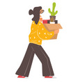 woman wearing mask carrying box with personal vector image vector image