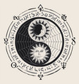 yin yang symbol with sun moon runes and cobweb vector image