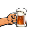 hand holding glass mug full beer design vector image