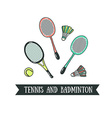 modern of badminton racket and big tennis sports vector image